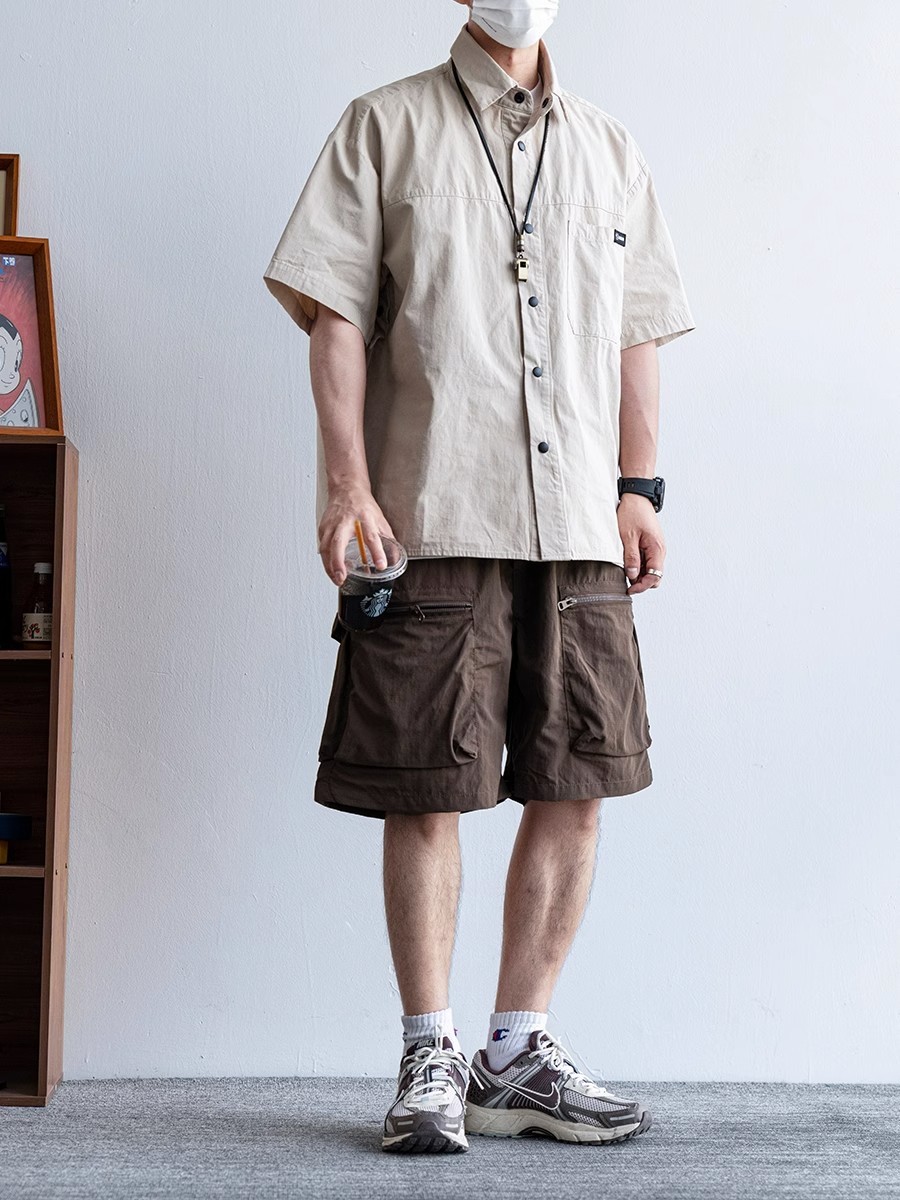 Men's Japanese Retro Summer Solid Color Loose Casual Shorts, Quick-Dry Multi-Pocket Five-Point Sports Pants Men's Japanese Retro Summer Solid Color Loose Casual Shorts, Quick-Dry Multi-Pocket Five-Point Sports Pants