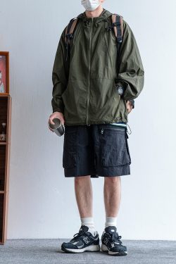 Men's Japanese Retro Summer Solid Color Loose Casual Shorts, Quick-Dry Multi-Pocket Five-Point Sports Pants