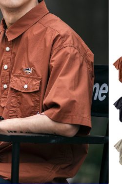 Men's Japanese Retro Summer Workwear Polo Shirt - Trendy Casual Half-Sleeve T-Shirt for 90s Inspired Style