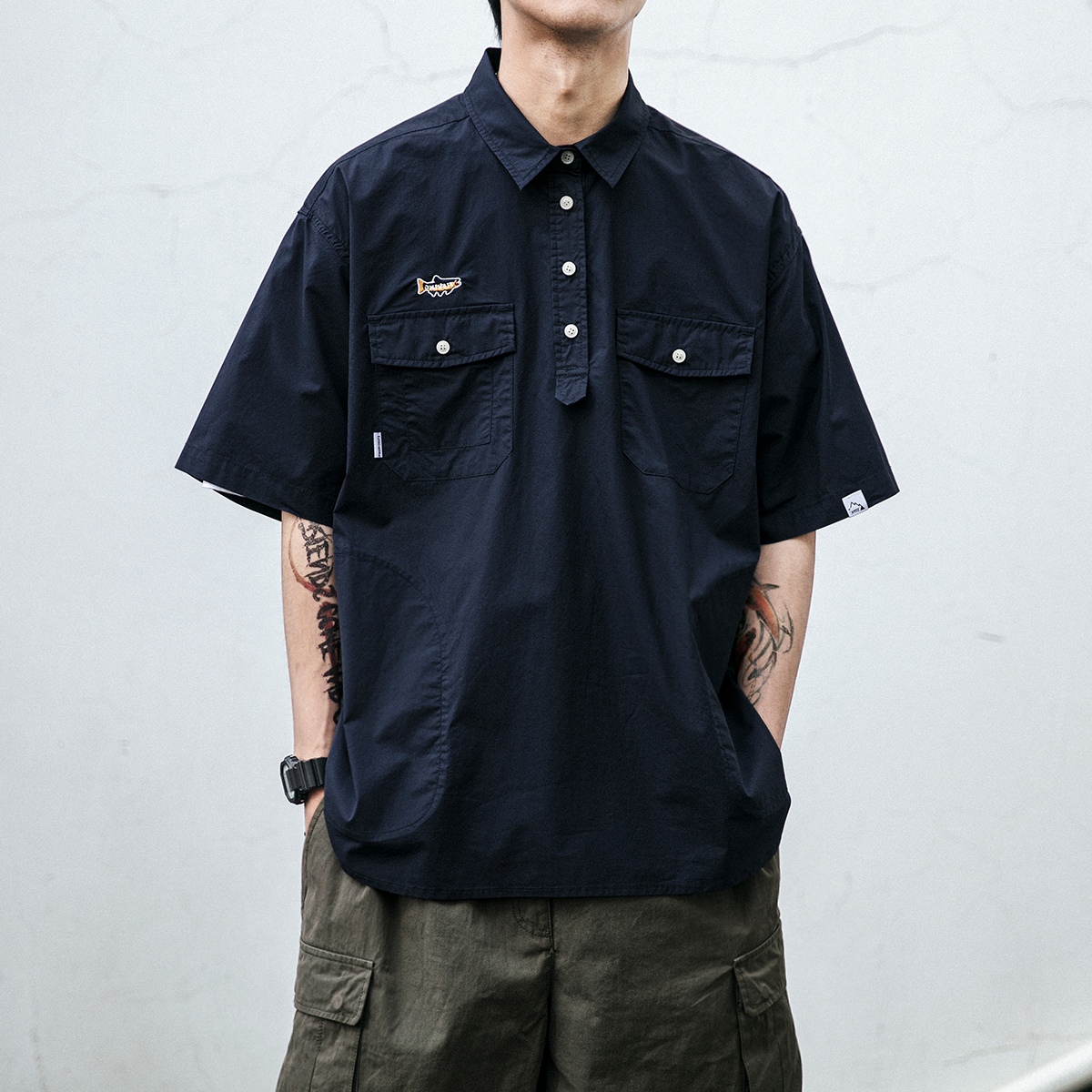 Men's Japanese Retro Summer Workwear Polo Shirt - Trendy Casual Half-Sleeve T-Shirt for 90s Inspired Style Men's Japanese Retro Summer Workwear Polo Shirt - Trendy Casual Half-Sleeve T-Shirt for 90s Inspired Style