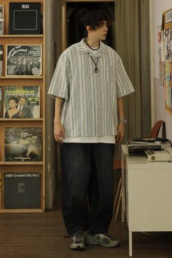 Men's Japanese Striped Pocket Work Shirt - Casual Summer Short Sleeve Fashion in Youthful Trendy Style