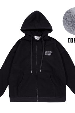 Men's Japanese-Style Fleece-Lined Hooded Sweatshirt, Loose Fit Solid Color Jacket for Autumn and Winter, Versatile City Style