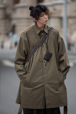 Men's Japanese Style Herringbone Bamboo Blend Shirt Jacket - Loose Windproof Coat for Spring and Autumn Fashion