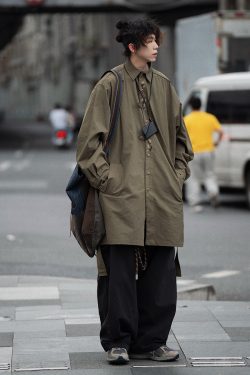 Men's Japanese Style Herringbone Bamboo Blend Shirt Jacket - Loose Windproof Coat for Spring and Autumn Fashion