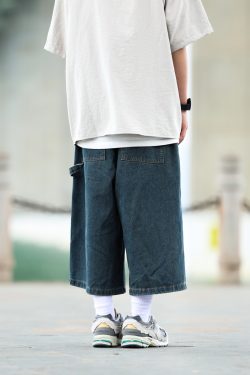 Men's Japanese Style Loose Fit Denim Shorts, American Retro Three-Quarter City Boy Workwear, Trendy Y2K Fashion