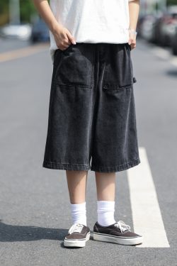 Men's Japanese Style Loose Fit Denim Shorts, American Retro Three-Quarter City Boy Workwear, Trendy Y2K Fashion