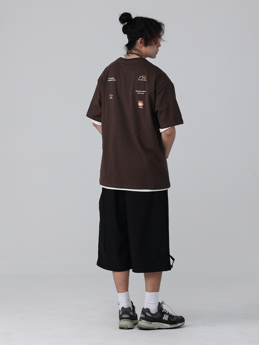 Men's Loose Round Neck Short-Sleeve T-Shirt with 'Sunset in the West' Outdoor Element Print - Casual Couple Top, Y2K Style Men's Loose Round Neck Short-Sleeve T-Shirt with 'Sunset in the West' Outdoor Element Print - Casual Couple Top, Y2K Style