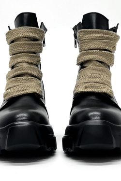 Men's Martin Boots with Side Zipper - British Punk Retro Motorcycle Boots, Thick-Soled Genuine Leather Mid-Calf Hiking Footwear