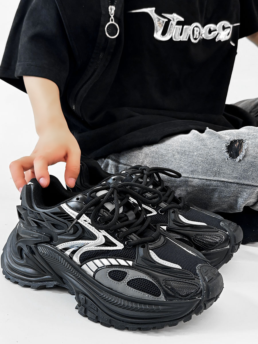 Men's Mech Black Rattlesnake Dad Shoes - Retro 90s Warrior Sports Sneakers for Couples, Stylish Running Footwear, National Trend Men's Mech Black Rattlesnake Dad Shoes - Retro 90s Warrior Sports Sneakers for Couples, Stylish Running Footwear, National Trend