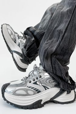 Men's Mech Black Rattlesnake Dad Shoes - Retro 90s Warrior Sports Sneakers for Couples, Stylish Running Footwear, National Trend