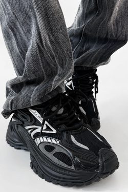 Men's Mech Black Rattlesnake Dad Shoes - Retro 90s Warrior Sports Sneakers for Couples, Stylish Running Footwear, National Trend