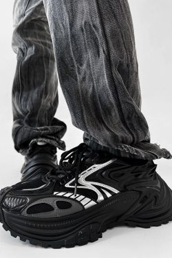 Men's Mech Black Rattlesnake Dad Shoes - Retro 90s Warrior Sports Sneakers for Couples, Stylish Running Footwear, National Trend