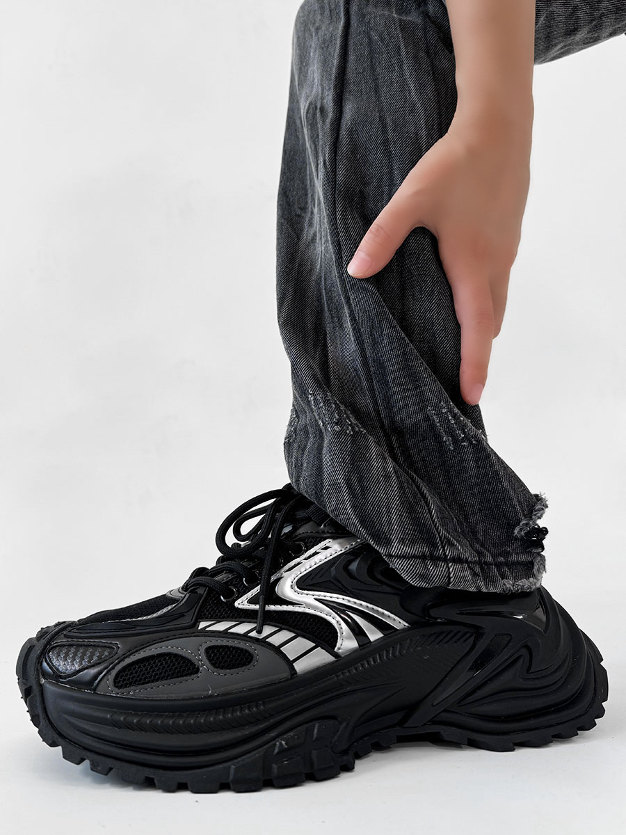 Men's Mech Black Rattlesnake Dad Shoes - Retro 90s Warrior Sports Sneakers for Couples, Stylish Running Footwear, National Trend Men's Mech Black Rattlesnake Dad Shoes - Retro 90s Warrior Sports Sneakers for Couples, Stylish Running Footwear, National Trend