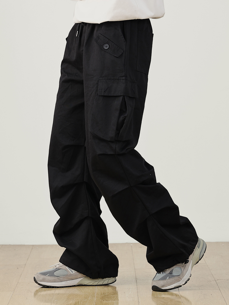 Men's Multi-Pocket Loose Double-Pleat Cargo Pants - Windproof Japanese Casual Style for Outdoor Adventures, National Trend Men's Multi-Pocket Loose Double-Pleat Cargo Pants - Windproof Japanese Casual Style for Outdoor Adventures, National Trend