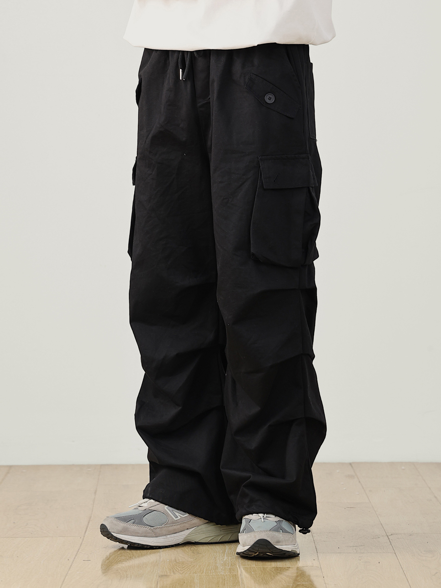 Men's Multi-Pocket Loose Double-Pleat Cargo Pants - Windproof Japanese Casual Style for Outdoor Adventures, National Trend Men's Multi-Pocket Loose Double-Pleat Cargo Pants - Windproof Japanese Casual Style for Outdoor Adventures, National Trend