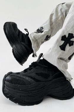 Men's Paris Black Knight Dad Shoes - Retro Thick-Soled Height-Increasing Sports Sneakers for Couples - Trendy European Style