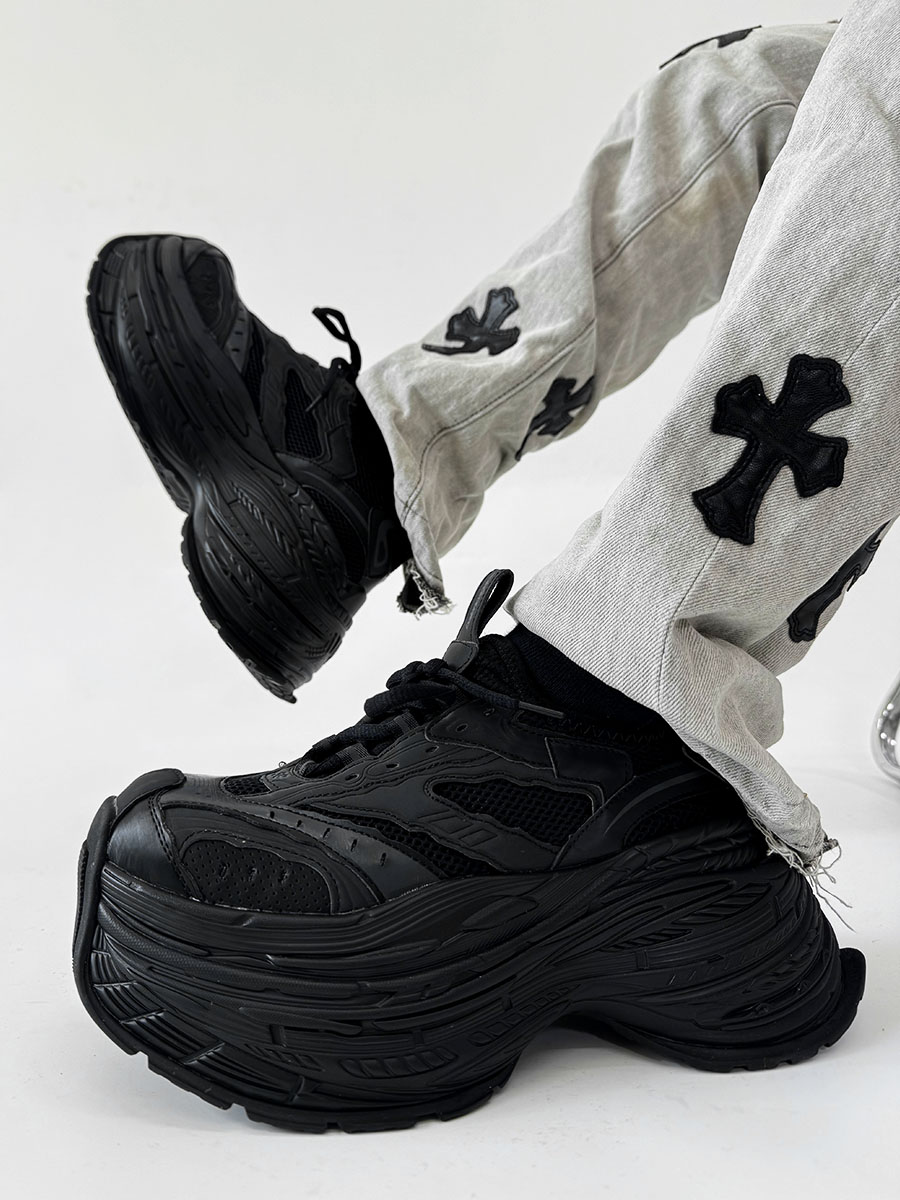 Men's Paris Black Knight Dad Shoes - Retro Thick-Soled Height-Increasing Sports Sneakers for Couples - Trendy European Style Men's Paris Black Knight Dad Shoes - Retro Thick-Soled Height-Increasing Sports Sneakers for Couples - Trendy European Style