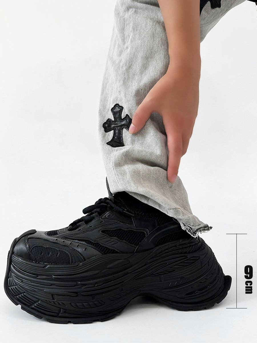 Men's Paris Black Knight Dad Shoes - Retro Thick-Soled Height-Increasing Sports Sneakers for Couples - Trendy European Style Men's Paris Black Knight Dad Shoes - Retro Thick-Soled Height-Increasing Sports Sneakers for Couples - Trendy European Style