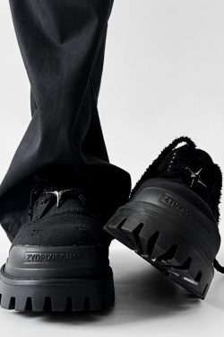 Men's Paris Canvas Derby Shoes, Height-Increasing, Round Toe, Distressed Denim, Thick-Soled British Style Commuting Footwear