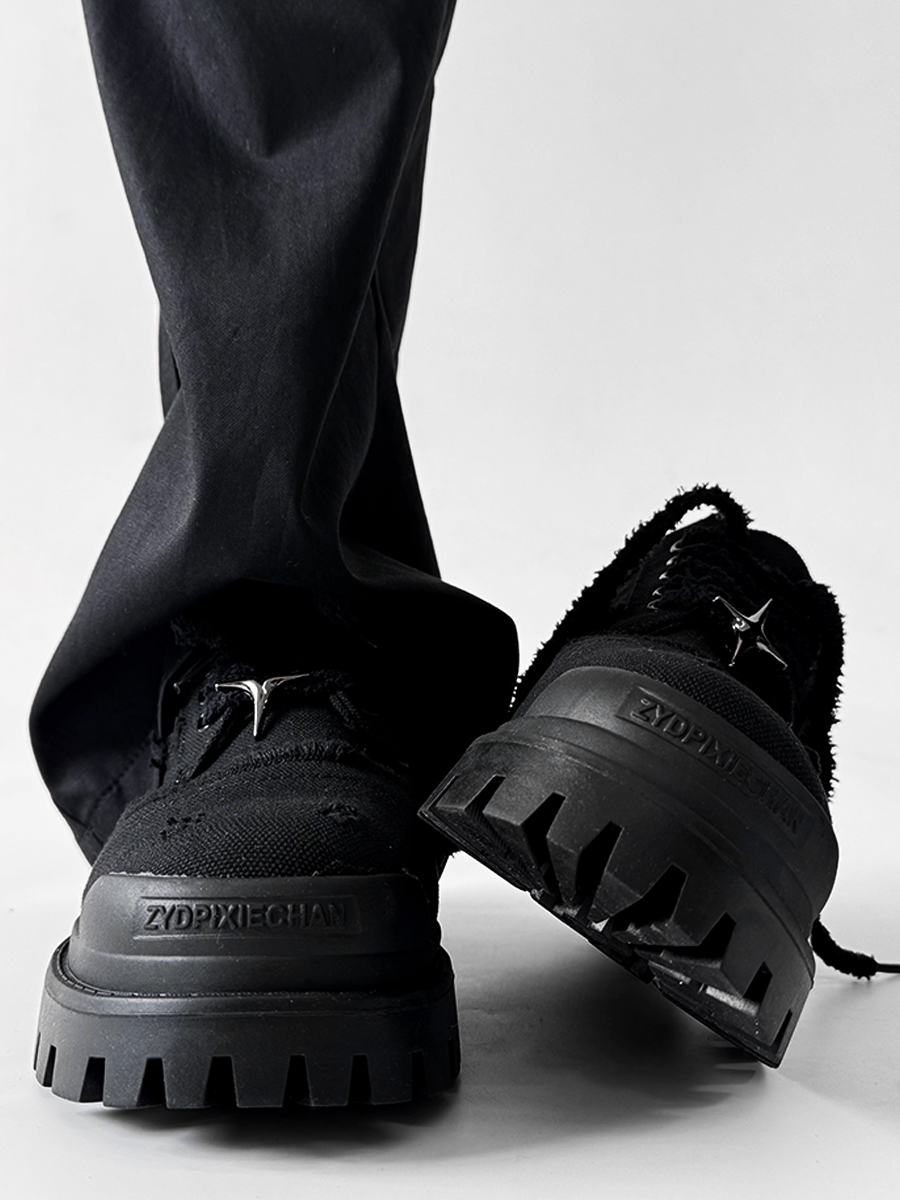 Men's Paris Canvas Derby Shoes, Height-Increasing, Round Toe, Distressed Denim, Thick-Soled British Style Commuting Footwear Men's Paris Canvas Derby Shoes, Height-Increasing, Round Toe, Distressed Denim, Thick-Soled British Style Commuting Footwear