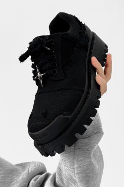 Men's Paris Canvas Derby Shoes, Height-Increasing, Round Toe, Distressed Denim, Thick-Soled British Style Commuting Footwear