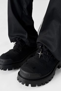 Men's Paris Canvas Derby Shoes, Height-Increasing, Round Toe, Distressed Denim, Thick-Soled British Style Commuting Footwear