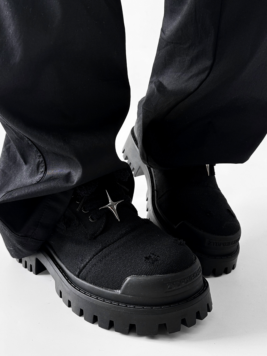 Men's Paris Canvas Derby Shoes, Height-Increasing, Round Toe, Distressed Denim, Thick-Soled British Style Commuting Footwear Men's Paris Canvas Derby Shoes, Height-Increasing, Round Toe, Distressed Denim, Thick-Soled British Style Commuting Footwear