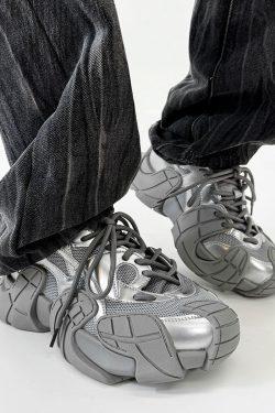 Men's Retro Black Knight Octopus Dad Shoes - Breathable Mesh Hiking Sneakers for Couples with Big Toe Design