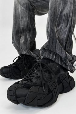 Men's Retro Black Knight Octopus Dad Shoes - Breathable Mesh Hiking Sneakers for Couples with Big Toe Design