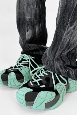 Men's Retro Black Knight Octopus Dad Shoes - Breathable Mesh Hiking Sneakers for Couples with Big Toe Design