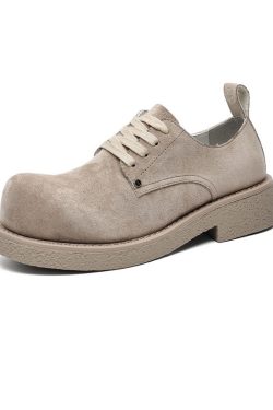 Men's Retro Brown Suede Derby Shoes with Mickey Mouse Design, Thick-Soled British Style, Trendy Oversized Footwear