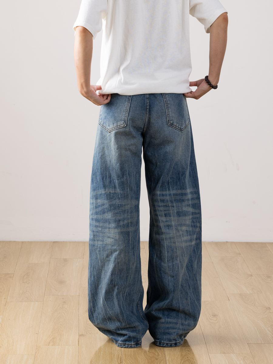 Men's Retro Distressed Straight-Leg Jeans with Lightning Pattern - Gradient Wide-Leg Style for a 90s American Fashion Look Men's Retro Distressed Straight-Leg Jeans with Lightning Pattern - Gradient Wide-Leg Style for a 90s American Fashion Look