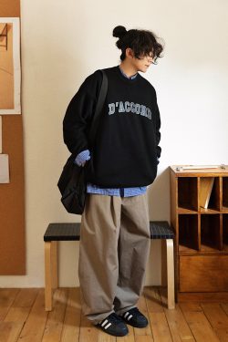 Men's Retro Minimalist Loose Military Green Wide-Leg Cargo Pants – Casual Trousers for 90s Inspired Style