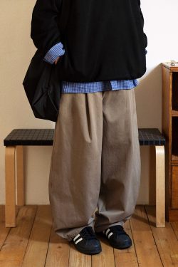 Men's Retro Minimalist Loose Military Green Wide-Leg Cargo Pants – Casual Trousers for 90s Inspired Style