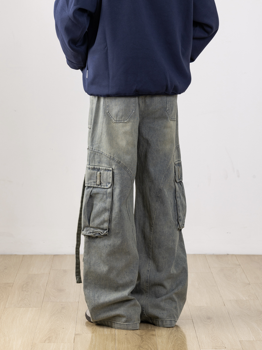 Men's Retro Patchwork Cargo Jeans with 3D Pockets - Loose Fit Commuting Casual Long Pants, Perfect for Y2K Style Men's Retro Patchwork Cargo Jeans with 3D Pockets - Loose Fit Commuting Casual Long Pants, Perfect for Y2K Style