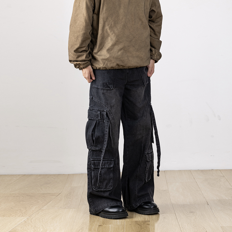 Men's Retro Patchwork Cargo Jeans with 3D Pockets - Loose Fit Commuting Casual Long Pants, Perfect for Y2K Style Men's Retro Patchwork Cargo Jeans with 3D Pockets - Loose Fit Commuting Casual Long Pants, Perfect for Y2K Style