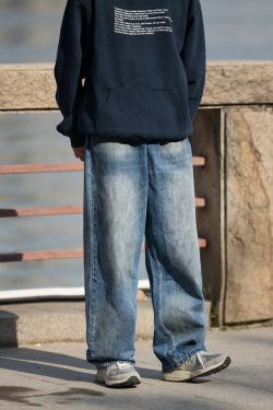 Men's Retro Washed Gradient Light Blue Jeans - Straight Loose Fit for Autumn - Casual 90s Style Long Pants