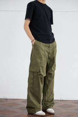 Men's Retro Wide-Leg Pleated Casual Pants with Large Pockets - Loose Straight American Style Trousers
