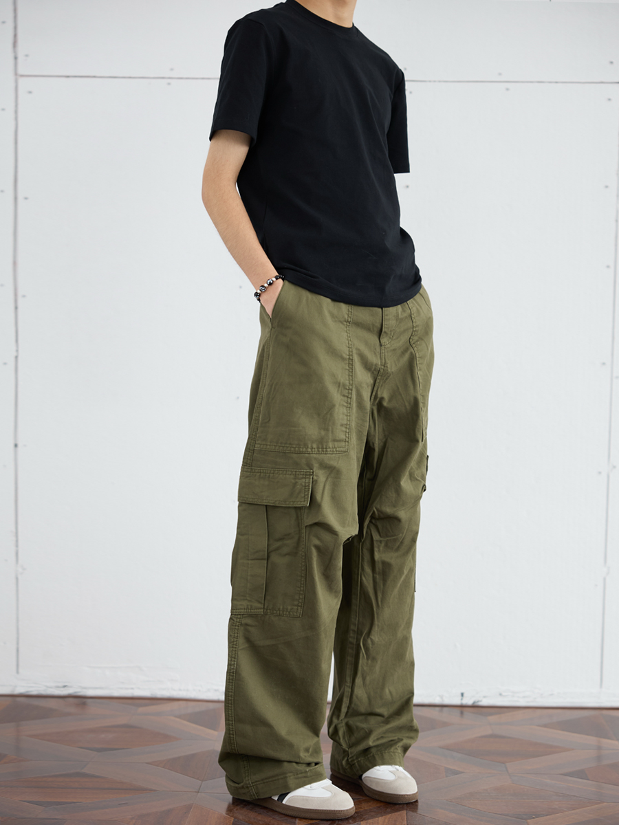 Men's Retro Wide-Leg Pleated Casual Pants with Large Pockets - Loose Straight American Style Trousers Men's Retro Wide-Leg Pleated Casual Pants with Large Pockets - Loose Straight American Style Trousers