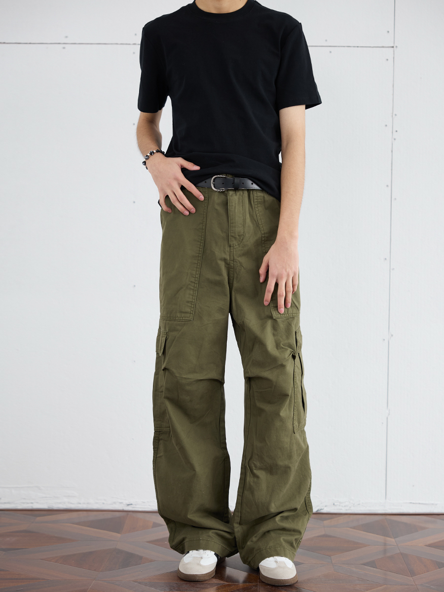 Men's Retro Wide-Leg Pleated Casual Pants with Large Pockets - Loose Straight American Style Trousers Men's Retro Wide-Leg Pleated Casual Pants with Large Pockets - Loose Straight American Style Trousers