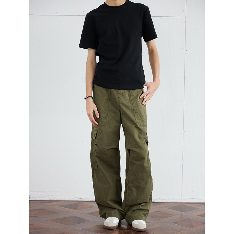 Men's Retro Wide-Leg Pleated Casual Pants with Large Pockets - Loose Straight American Style Trousers Men's Retro Wide-Leg Pleated Casual Pants with Large Pockets - Loose Straight American Style Trousers