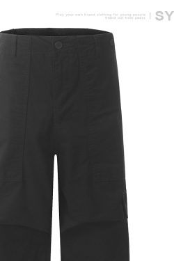 Men's Retro Wide-Leg Pleated Casual Pants with Large Pockets - Loose Straight American Style Trousers