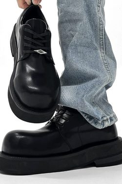 Men's Round-Toe Derby Shoes in Genuine Leather, High-End British Style, Trendy Thick-Soled, Height-Increasing Dress Shoes