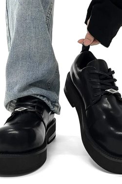 Men's Round-Toe Derby Shoes in Genuine Leather, High-End British Style, Trendy Thick-Soled, Height-Increasing Dress Shoes