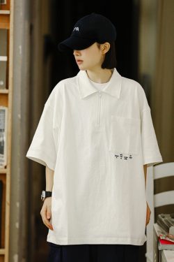 Men's Short Sleeve Polo Shirt with Zipper Design, Loose Fit Summer Top, Trendy Niche Style