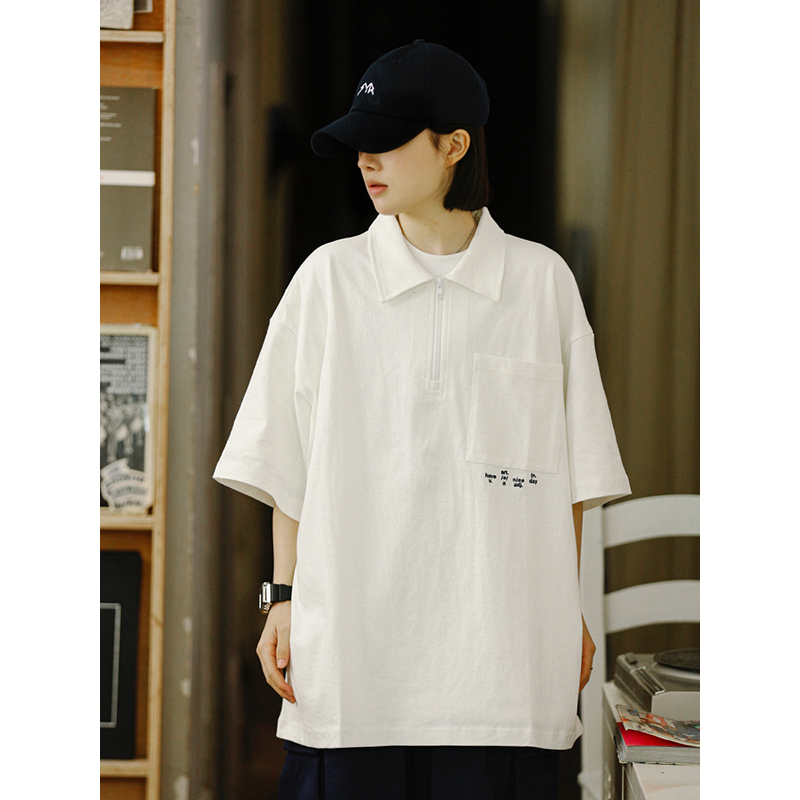 Men's Short Sleeve Polo Shirt with Zipper Design, Loose Fit Summer Top, Trendy Niche Style Men's Short Sleeve Polo Shirt with Zipper Design, Loose Fit Summer Top, Trendy Niche Style