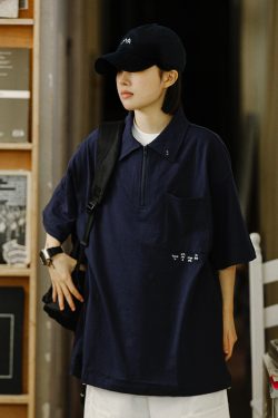 Men's Short Sleeve Polo Shirt with Zipper Design, Loose Fit Summer Top, Trendy Niche Style