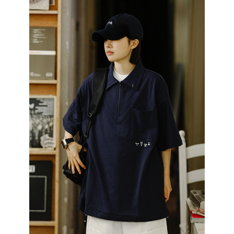 Men's Short Sleeve Polo Shirt with Zipper Design, Loose Fit Summer Top, Trendy Niche Style Men's Short Sleeve Polo Shirt with Zipper Design, Loose Fit Summer Top, Trendy Niche Style