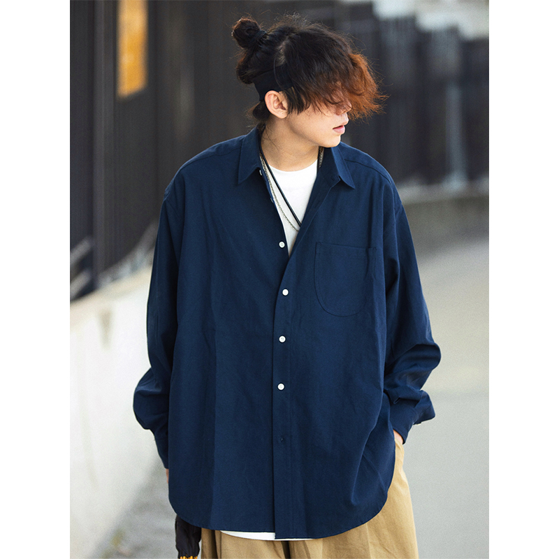 Men's Spring Japanese Retro Loose Shirt - Draped Solid Color Casual Fashion Top Men's Spring Japanese Retro Loose Shirt - Draped Solid Color Casual Fashion Top