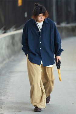 Men's Spring Japanese Retro Loose Shirt - Draped Solid Color Casual Fashion Top